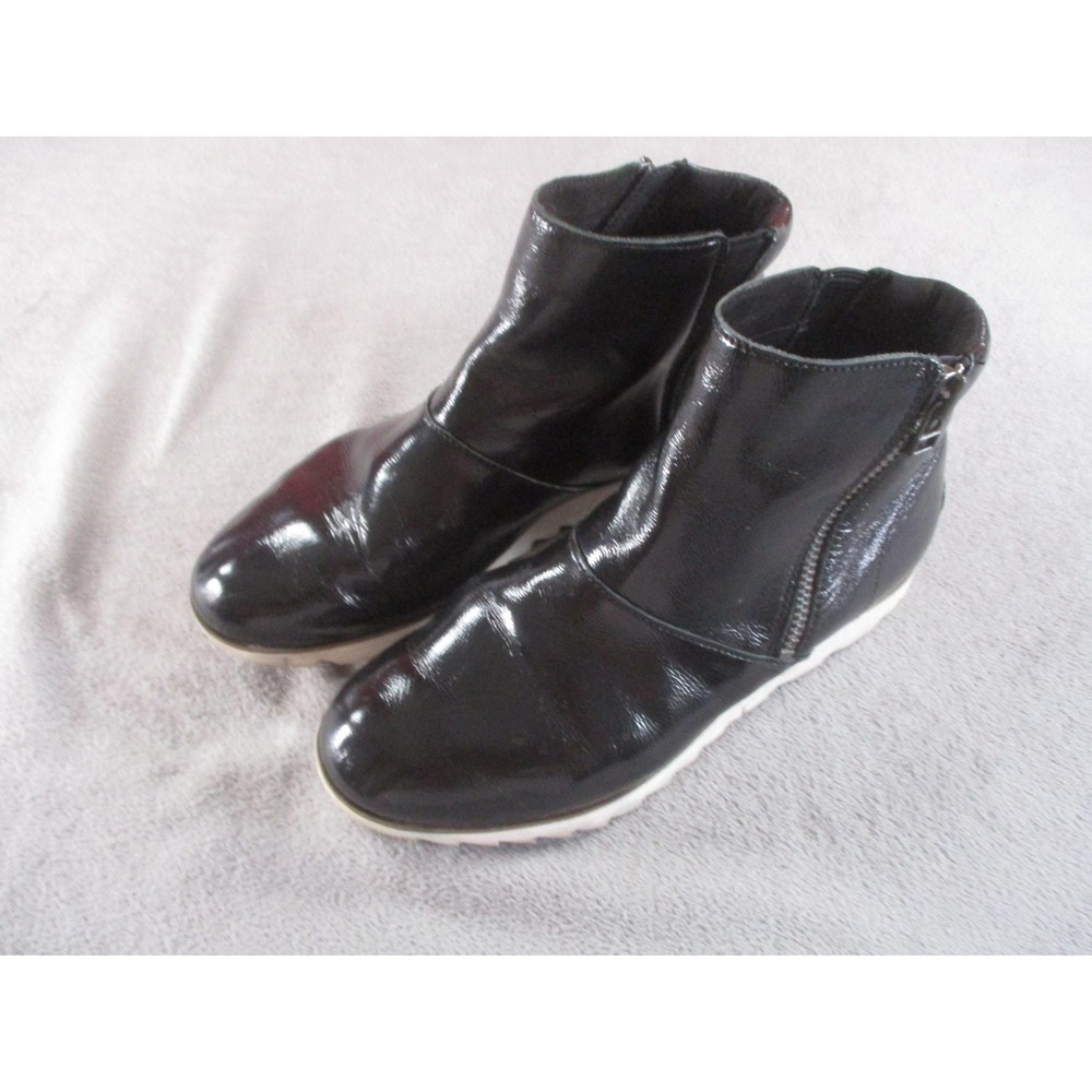 Sorel Harlow Zip Ankle Boots Womens 7.5 Black Patent Leather Waterproof NL3936